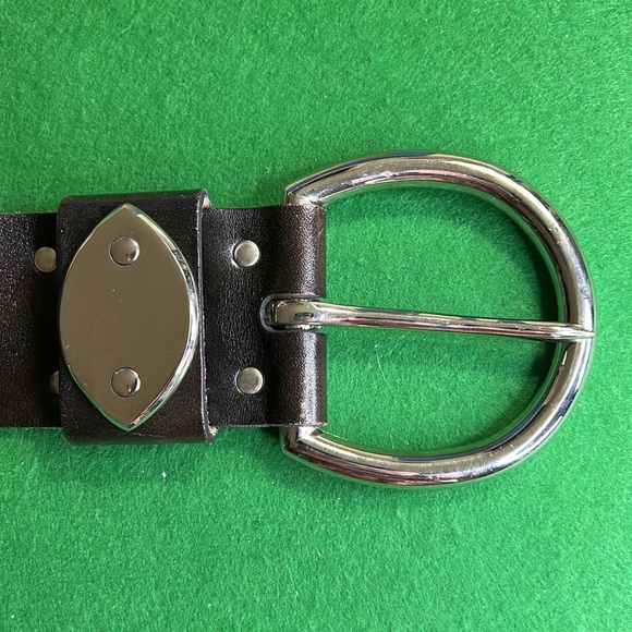 GILLES HERVE BLACK  SILVER BUCKLE  WIDE LEATHER BELT MADE IN  FRANCE SZ 80- 32 - Picture 6 of 15